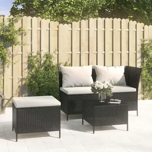 vidaXL Salon de jardin 3 pcs avec coussins Noir Résine tressée pas cher