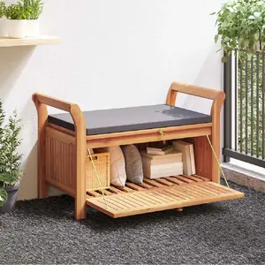 Comparateur de prix : vidaXL Banc de rangement de jardin avec coussin 91 cm Bois d'acacia