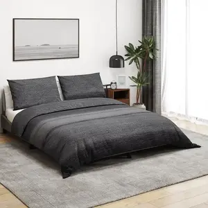 vidaXL Ensemble de housse de couette gris foncé 140x200 cm Coton pas cher