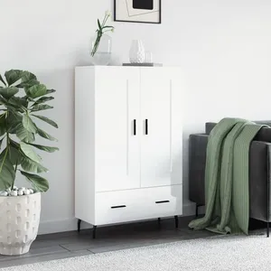 vidaXL Buffet haut blanc brillant 69,5x31x115 cm bois d'ingénierie pas cher