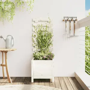 vidaXL Jardinière avec support blanc 39x39,5x114 cm bois de pin massif pas cher