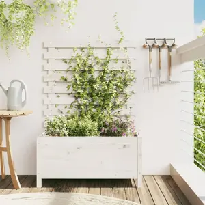 vidaXL Jardinière avec support blanc 79x39,5x114 cm bois de pin massif pas cher