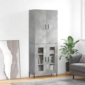 vidaXL Buffet haut Bois d'ingénierie et fer - Gris béton pas cher