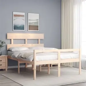 vidaXL Lit pour personne âgée et tête de lit 140x190 cm bois massif pas cher