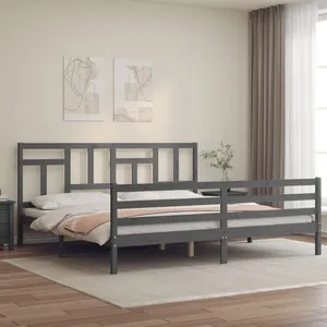 vidaXL Cadre de lit avec tête de lit gris 200x200 cm bois massif pas cher