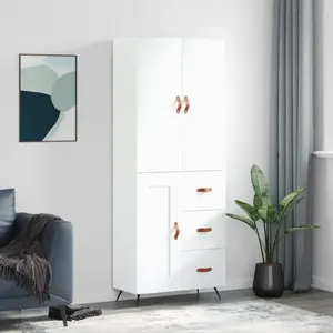 vidaXL Buffet haut Blanc 69,5x34x180 cm Bois d'ingénierie pas cher