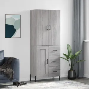 vidaXL Buffet haut Sonoma gris 69,5x34x180 cm Bois d'ingénierie pas cher