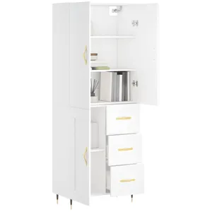 vidaXL Buffet haut Blanc 69,5x34x180 cm Bois d'ingénierie pas cher