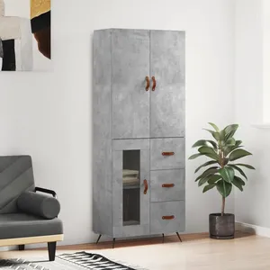 vidaXL Buffet haut Gris béton 69,5x34x180 cm Bois d'ingénierie pas cher