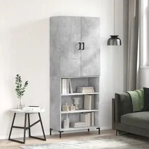 vidaXL Vidaxl Buffet Haut Gris Béton 69,5x34x180 Cm Bois D'ingénierie pas cher