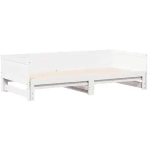 vidaXL Lit d'appoint extractible Blanc 90x200 cm Bois Massif Pin pas cher