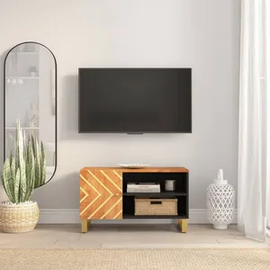 vidaXL Meuble TV marron et noir 80x31,5x46 cm bois massif de manguier pas cher