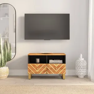 vidaXL Meuble TV marron et noir 70x33,5x46 cm bois massif de manguier pas cher