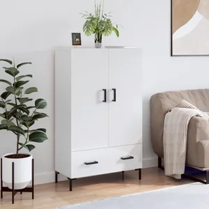 vidaXL Buffet haut blanc brillant 69,5x31x115 cm bois d'ingénierie pas cher