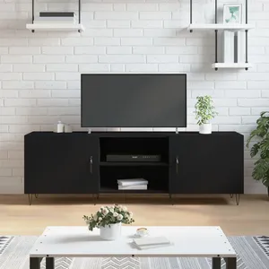 vidaXL Meuble TV noir 150x30x50 cm bois d'ingénierie 829093 pas cher