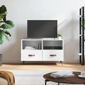 vidaXL Meuble TV Blanc brillant 80x36x50 cm Bois d'ingénierie pas cher