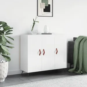 vidaXL Buffet blanc brillant 90x34x80 cm bois d'ingénierie pas cher