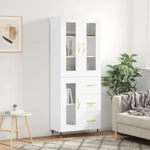 vidaXL Buffet haut Blanc 69,5x34x180 cm Bois d'ingénierie pas cher