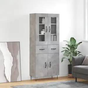 vidaXL Buffet haut Gris béton 69,5x34x180 cm Bois d'ingénierie pas cher