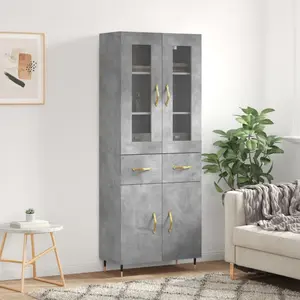 vidaXL Buffet haut Gris béton 69,5x34x180 cm Bois d'ingénierie pas cher