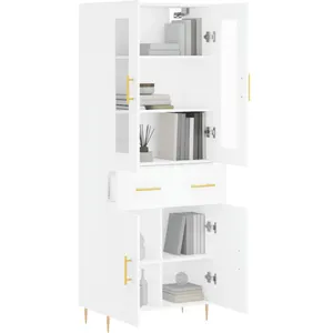 vidaXL Buffet haut Blanc 69,5x34x180 cm Bois d'ingénierie pas cher