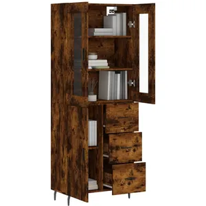 vidaXL Buffet haut Chêne fumé 69,5x34x180 cm Bois d'ingénierie pas cher