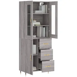 vidaXL Buffet haut Sonoma gris 69,5x34x180 cm Bois d'ingénierie pas cher