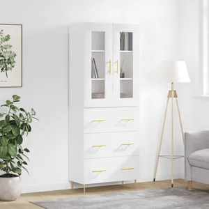 vidaXL Buffet haut Blanc 69,5x34x180 cm Bois d'ingénierie pas cher