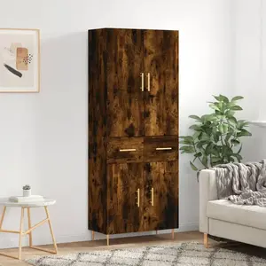 vidaXL Buffet haut Chêne fumé 69,5x34x180 cm Bois d'ingénierie pas cher
