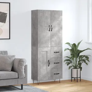vidaXL Buffet haut Gris béton 69,5x34x180 cm Bois d'ingénierie pas cher