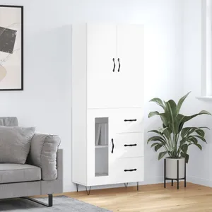 vidaXL Buffet haut Blanc 69,5x34x180 cm Bois d'ingénierie pas cher