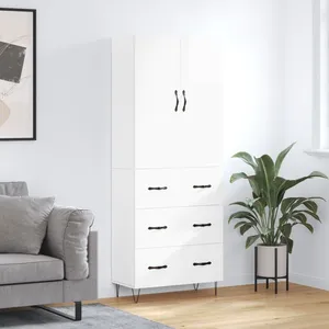 vidaXL Buffet haut Blanc brillant 69,5x34x180 cm Bois d'ingénierie pas cher