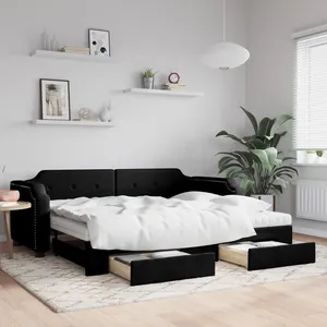 vidaXL Lit de jour avec gigogne et tiroirs noir 90x200 cm tissu