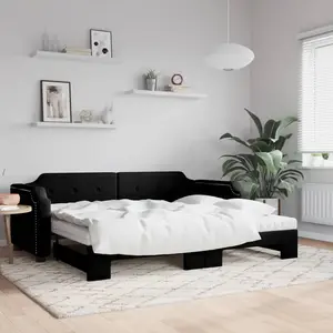 vidaXL Lit de jour avec gigogne et matelas noir 100x200 cm tissu pas cher
