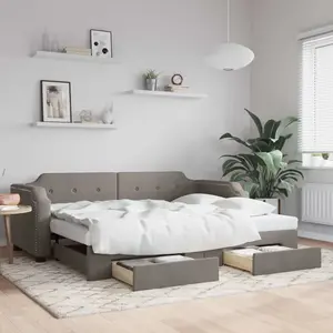 vidaXL Lit de jour avec gigogne et tiroirs sans matelas taupe 80x200cm pas cher