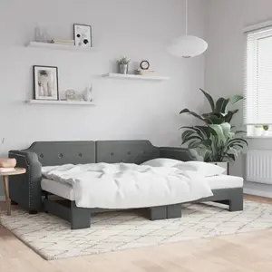 vidaXL Lit de jour avec gigogne sans matelas gris foncé 100x200 cm pas cher