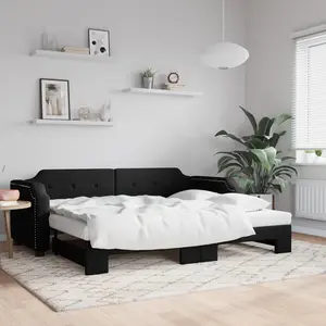 vidaXL Lit de jour avec lit gigogne noir 100x200 cm tissu pas cher