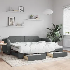 vidaXL Lit de jour avec gigogne et tiroirs gris foncé 80x200 cm tissu pas cher