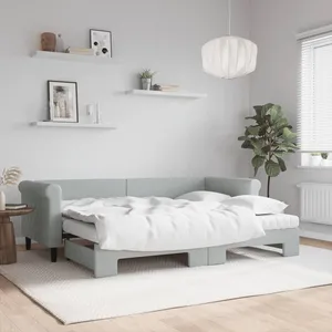 vidaXL Lit de jour avec gigogne et matelas gris clair 80x200cm velours pas cher