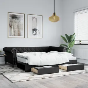 vidaXL Lit de jour avec gigogne et tiroirs noir 90x200 cm similicuir pas cher