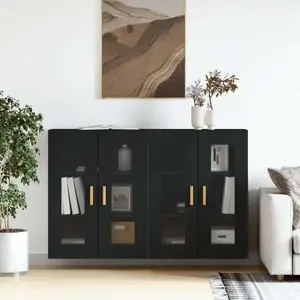 vidaXL Armoires murales 2 pcs noir bois d'ingénierie pas cher