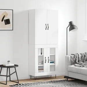 vidaXL Buffet haut Blanc brillant 69,5x34x180 cm Bois d'ingénierie pas cher