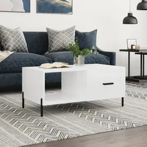 vidaXL Table basse Blanc brillant 90x50x40 cm Bois d'ingénierie pas cher