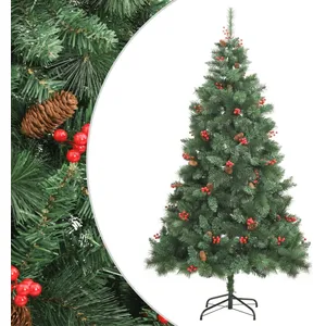 vidaXL Sapin de Noël artificiel avec pommes de pin et baies 210 cm pas cher