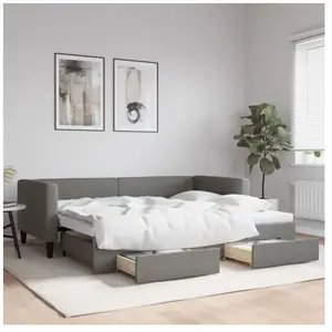 vidaXL Lit de jour avec gigogne et tiroirs gris foncé 90x200 cm tissu pas cher