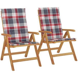 vidaXL Chaises de jardin inclinables 2pcs et coussins bois massif teck pas cher