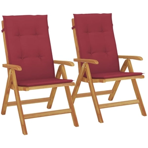 vidaXL Chaises de jardin inclinables 2pcs et coussins bois massif teck pas cher