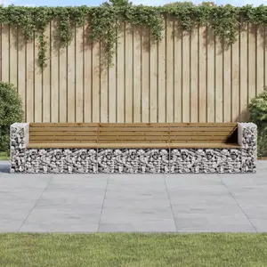 vidaXL Banc de jardin design gabion 347x71x65,5cm bois de pin imprégné pas cher