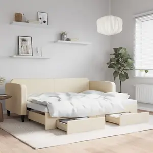 Vidaxl lit de jour avec gigogne et tiroirs sans matelas crème 80x200cm pas cher
