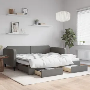 vidaXL Lit de jour avec gigogne et tiroirs gris foncé 90x200 cm tissu pas cher